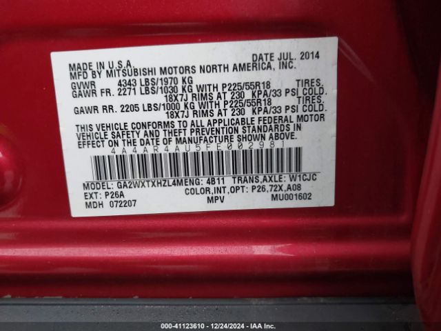 Photo 8 VIN: 4A4AR4AU5FE002981 - MITSUBISHI OUTLANDER SPORT 