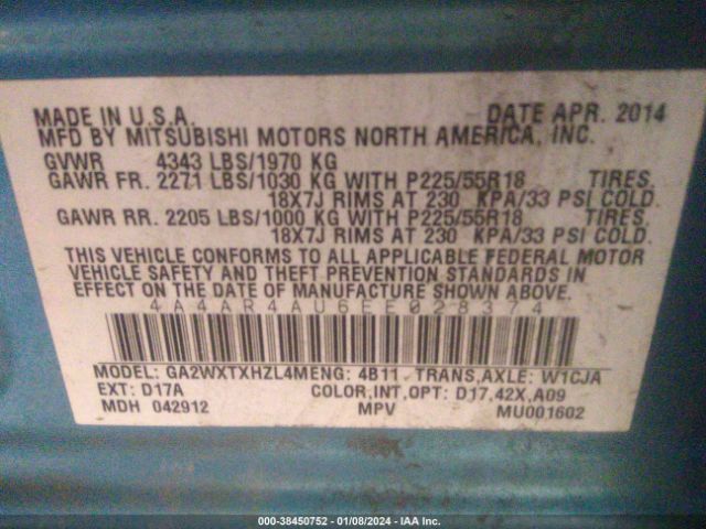 Photo 8 VIN: 4A4AR4AU6EE028374 - MITSUBISHI OUTLANDER SPORT 