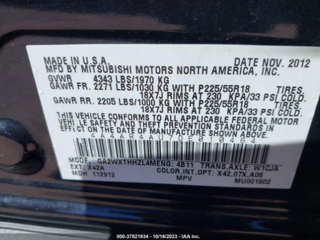 Photo 8 VIN: 4A4AR4AU7DE010464 - MITSUBISHI OUTLANDER SPORT 