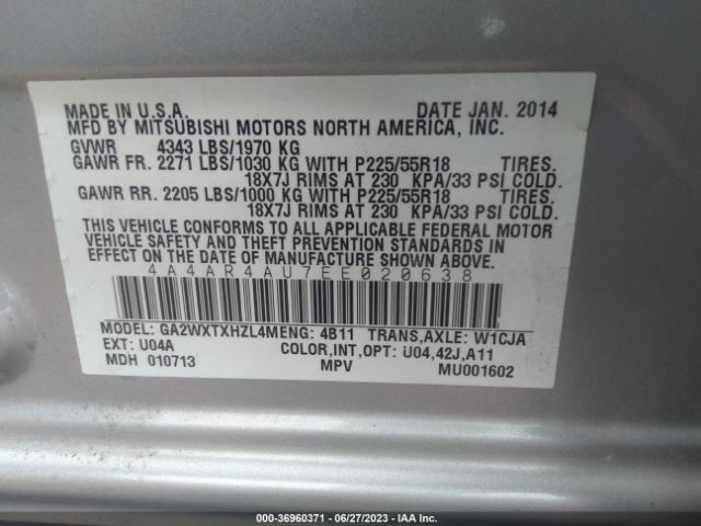 Photo 8 VIN: 4A4AR4AU7EE020638 - MITSUBISHI OUTLANDER SPORT 