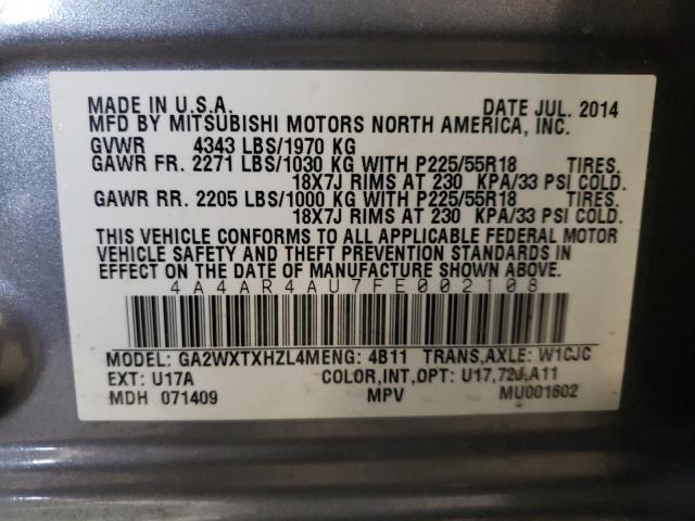 Photo 11 VIN: 4A4AR4AU7FE002108 - MITSUBISHI OUTLANDER 