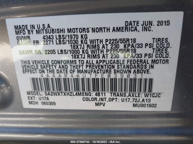 Photo 8 VIN: 4A4AR4AU7FE039031 - MITSUBISHI OUTLANDER SPORT 