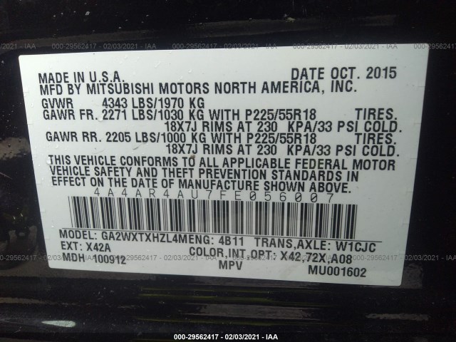 Photo 8 VIN: 4A4AR4AU7FE056007 - MITSUBISHI OUTLANDER SPORT 