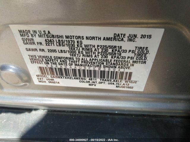 Photo 8 VIN: 4A4AR4AU8FE038941 - MITSUBISHI OUTLANDER SPORT 