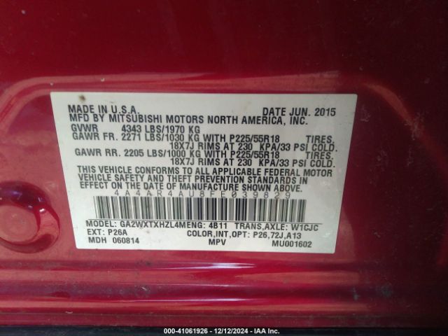 Photo 8 VIN: 4A4AR4AU8FE039829 - MITSUBISHI OUTLANDER SPORT 