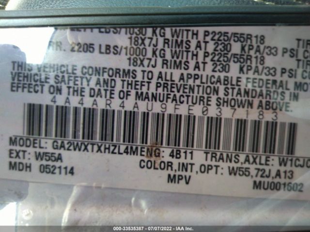 Photo 8 VIN: 4A4AR4AU9FE037183 - MITSUBISHI OUTLANDER SPORT 