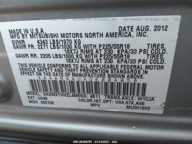 Photo 8 VIN: 4A4AR4AUXDE004058 - MITSUBISHI OUTLANDER SPORT 