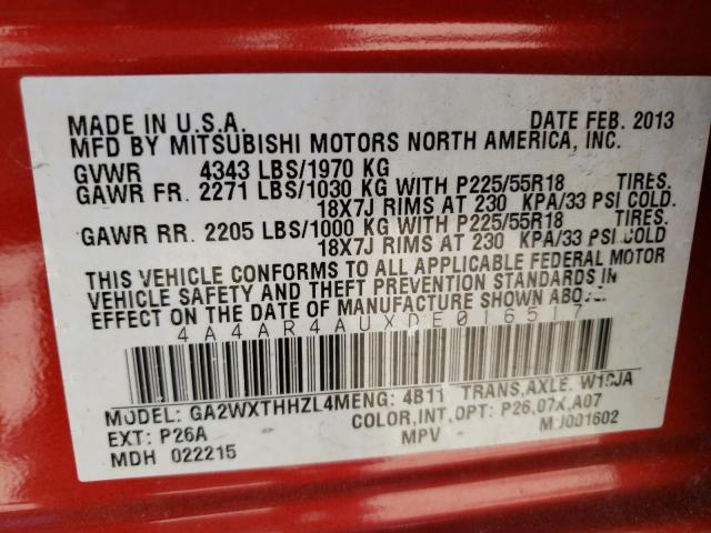 Photo 12 VIN: 4A4AR4AUXDE016517 - MITSUBISHI OUTLANDER 