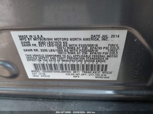 Photo 8 VIN: 4A4AR4AUXFE002507 - MITSUBISHI OUTLANDER SPORT 