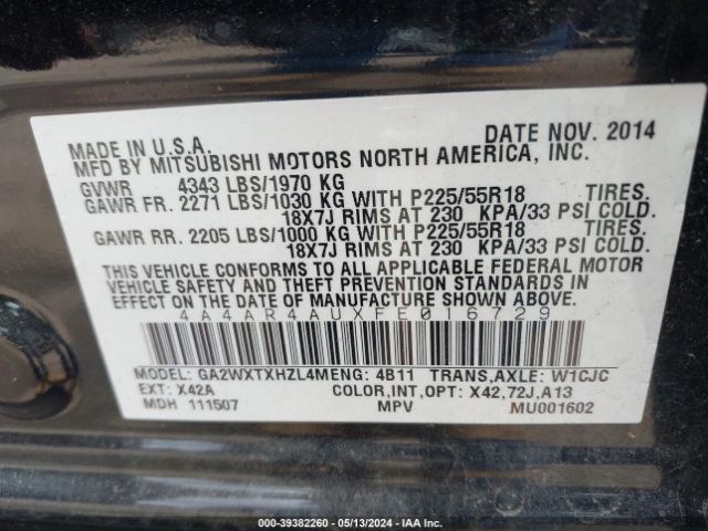 Photo 8 VIN: 4A4AR4AUXFE016729 - MITSUBISHI OUTLANDER SPORT 