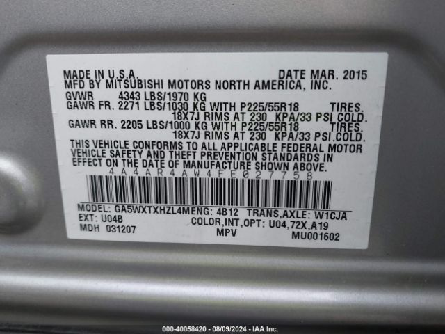 Photo 8 VIN: 4A4AR4AW4FE027758 - MITSUBISHI OUTLANDER SPORT 