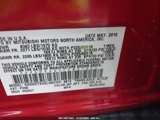 Photo 8 VIN: 4A4AR4AWXFE037923 - MITSUBISHI OUTLANDER SPORT 