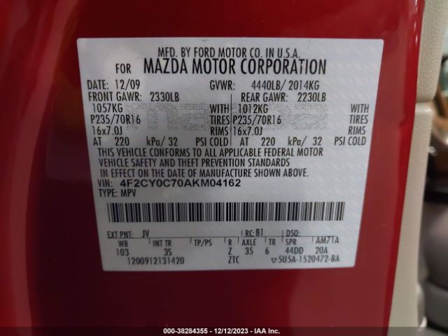 Photo 8 VIN: 4F2CY0C70AKM04162 - MAZDA TRIBUTE 