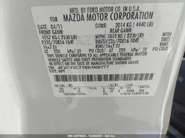 Photo 8 VIN: 4F2CY0C71BKM06777 - MAZDA TRIBUTE 