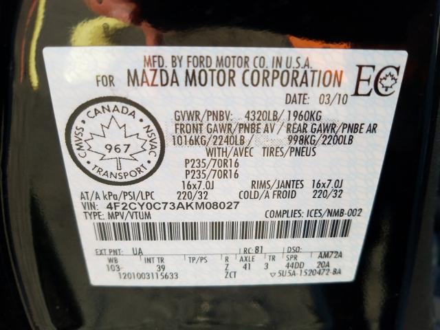 Photo 9 VIN: 4F2CY0C73AKM08027 - MAZDA TRIBUTE I 