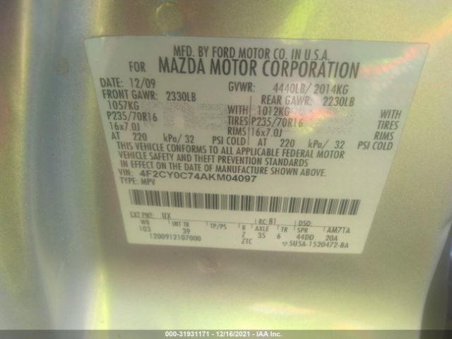 Photo 8 VIN: 4F2CY0C74AKM04097 - MAZDA TRIBUTE 