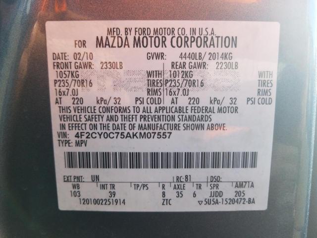 Photo 9 VIN: 4F2CY0C75AKM07557 - MAZDA TRIBUTE I 