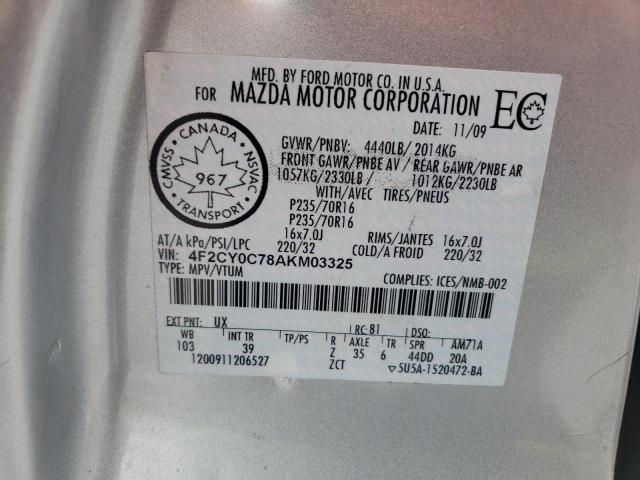 Photo 12 VIN: 4F2CY0C78AKM03325 - MAZDA TRIBUTE 