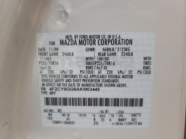 Photo 9 VIN: 4F2CY9GG9AKM03445 - MAZDA TRIBUTE S 