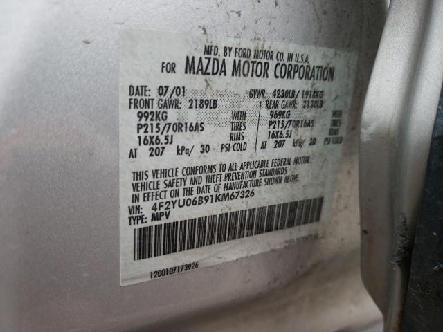 Photo 9 VIN: 4F2YU06B91KM67326 - MAZDA TRIBUTE DX 