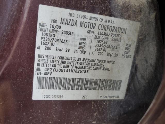 Photo 12 VIN: 4F2YU08141KM26185 - MAZDA TRIBUTE LX 