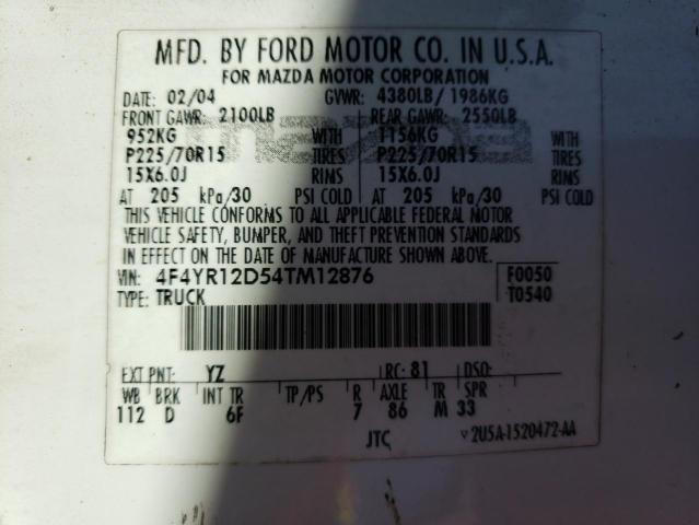 Photo 11 VIN: 4F4YR12D54TM12876 - MAZDA B2300 