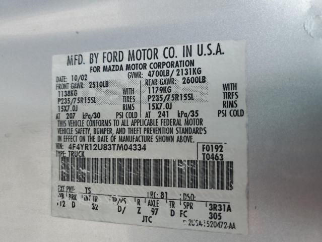 Photo 11 VIN: 4F4YR12U83TM04334 - MAZDA B3000 