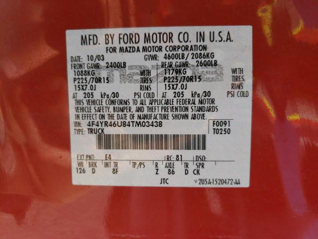 Photo 11 VIN: 4F4YR46U84TM03438 - MAZDA B3000 CAB 