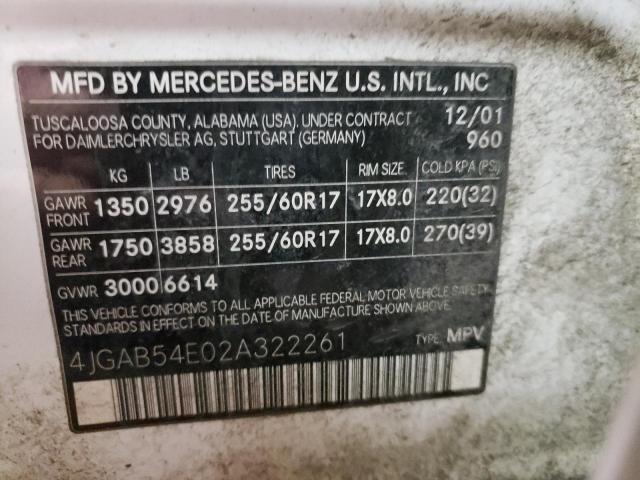 Photo 9 VIN: 4JGAB54E02A322261 - MERCEDES-BENZ ML 320 