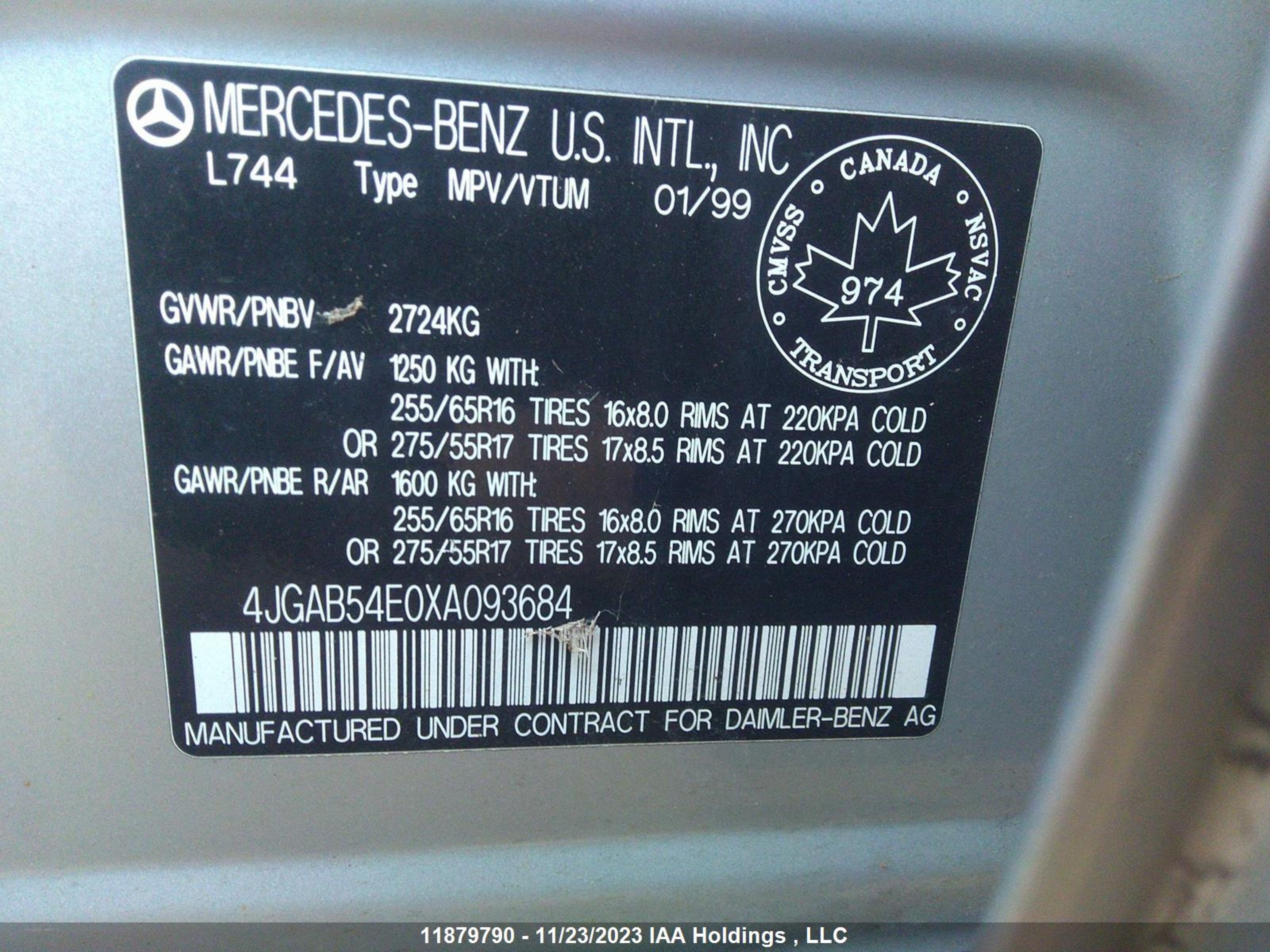 Photo 8 VIN: 4JGAB54E0XA093684 - MERCEDES-BENZ NULL 