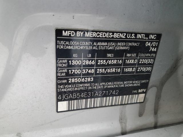 Photo 12 VIN: 4JGAB54E31A271742 - MERCEDES-BENZ M-CLASS 