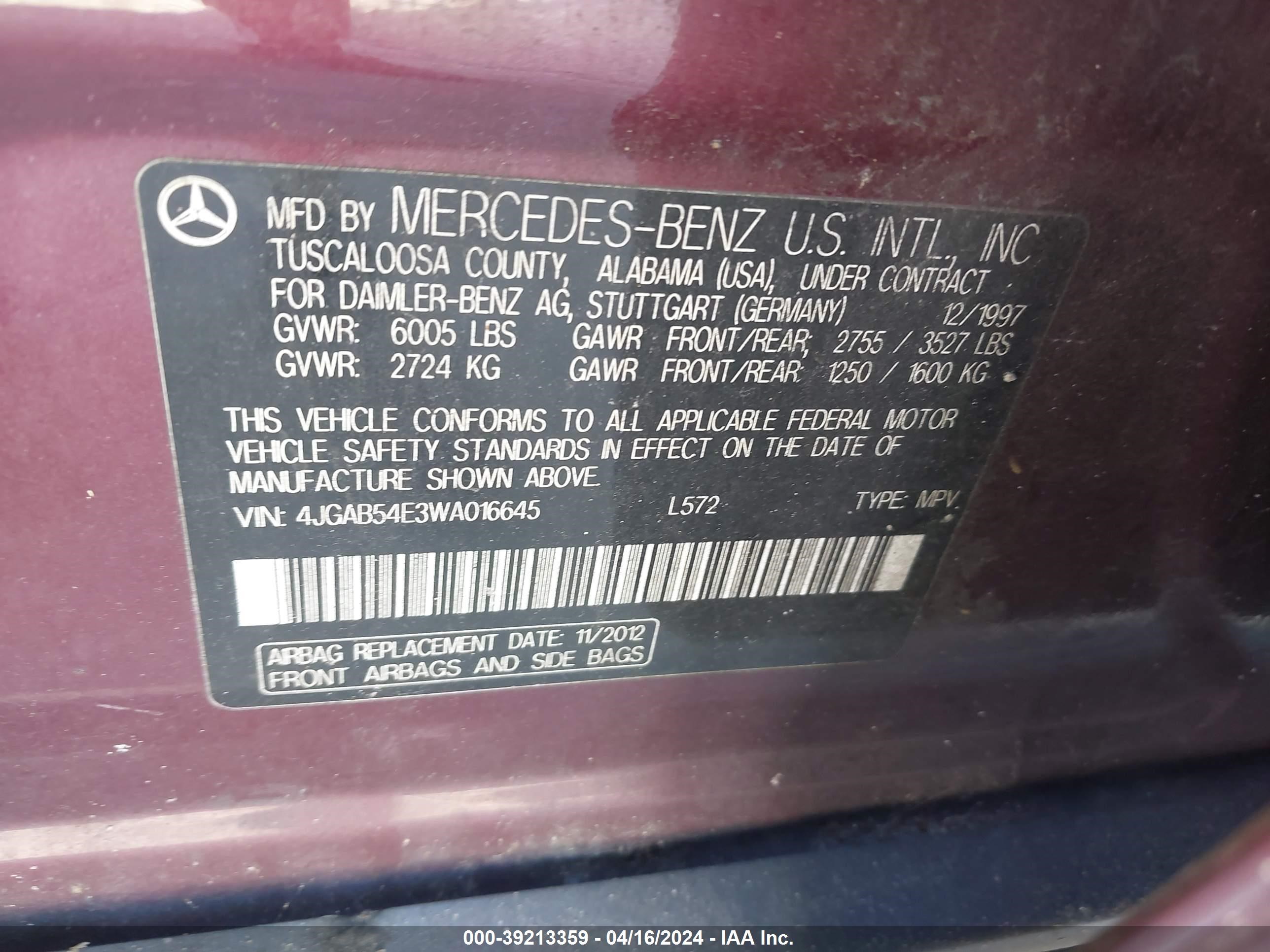 Photo 8 VIN: 4JGAB54E3WA016645 - MERCEDES-BENZ NULL 