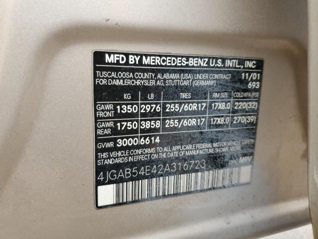 Photo 12 VIN: 4JGAB54E42A316723 - MERCEDES-BENZ ML 320 