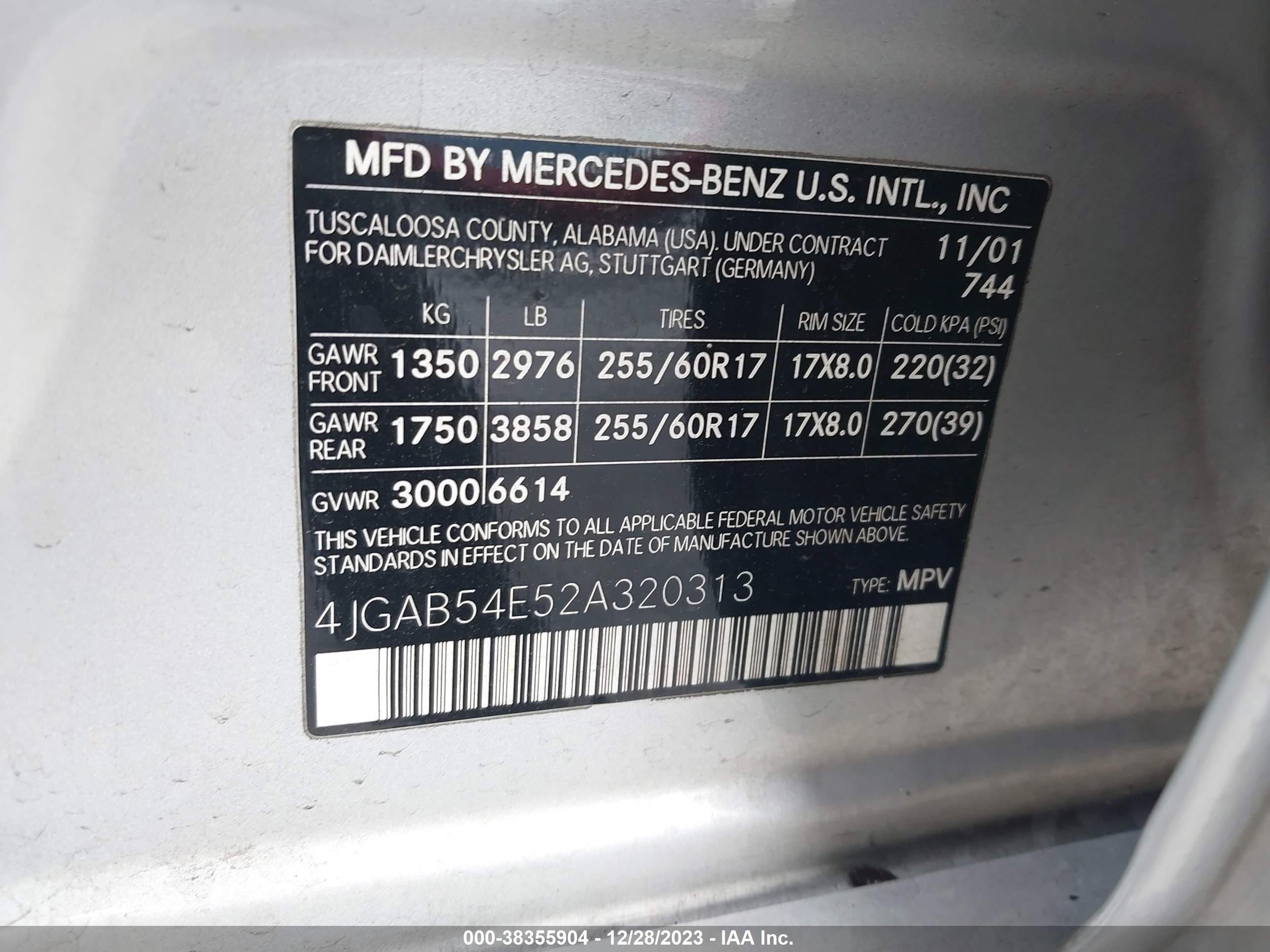 Photo 8 VIN: 4JGAB54E52A320313 - MERCEDES-BENZ M-KLASSE 