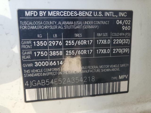 Photo 12 VIN: 4JGAB54E52A354218 - MERCEDES-BENZ ML 320 