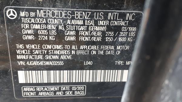 Photo 1 VIN: 4JGAB54E5WA032555 - MERCEDES-BENZ ML320 