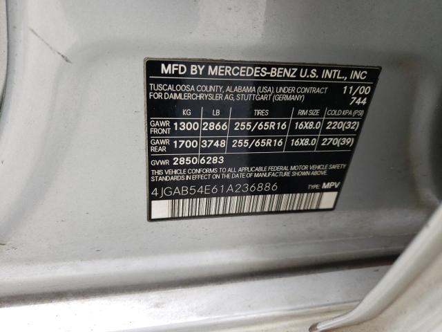 Photo 12 VIN: 4JGAB54E61A236886 - MERCEDES-BENZ ML 320 