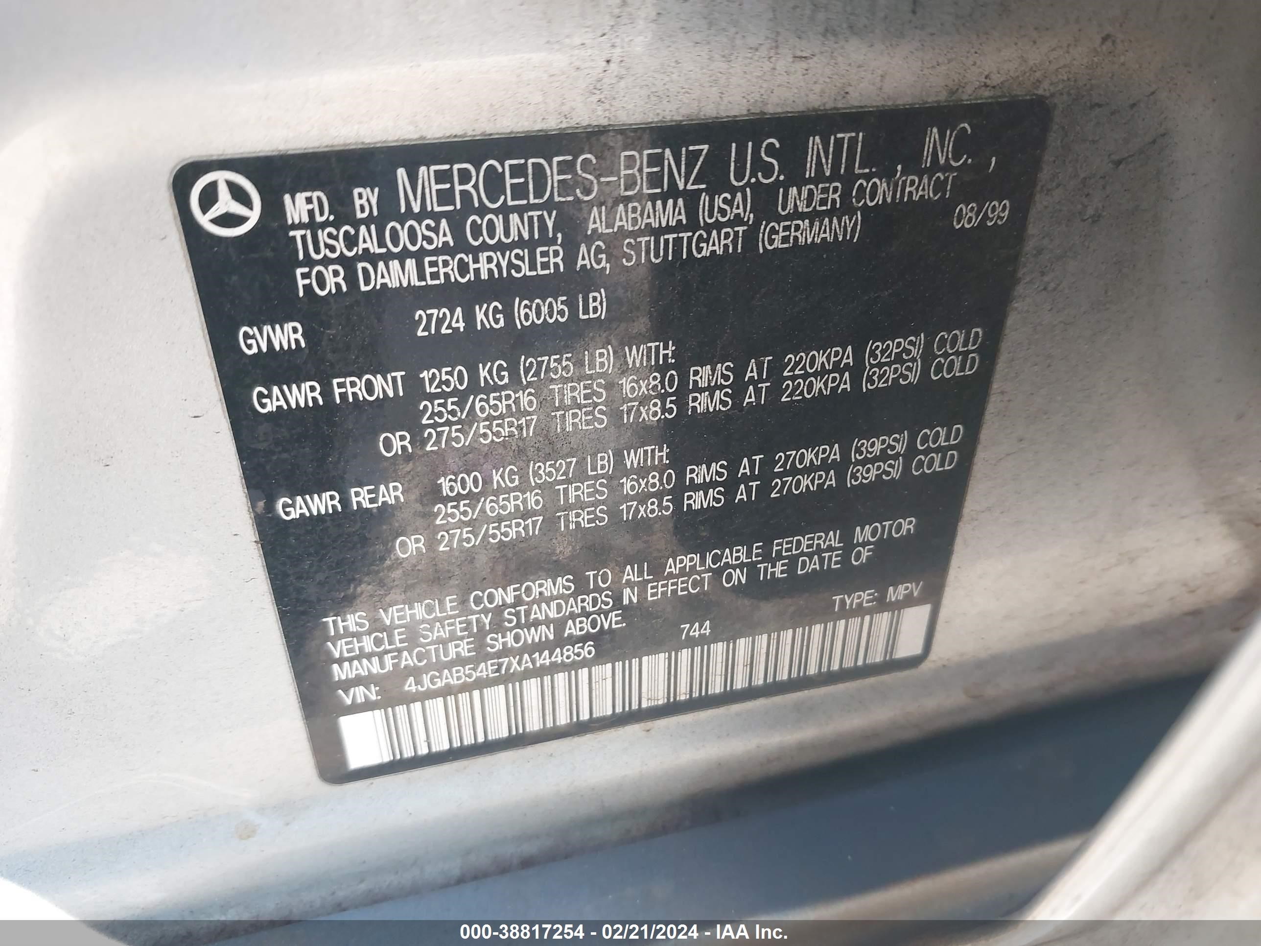 Photo 8 VIN: 4JGAB54E7XA144856 - MERCEDES-BENZ NULL 