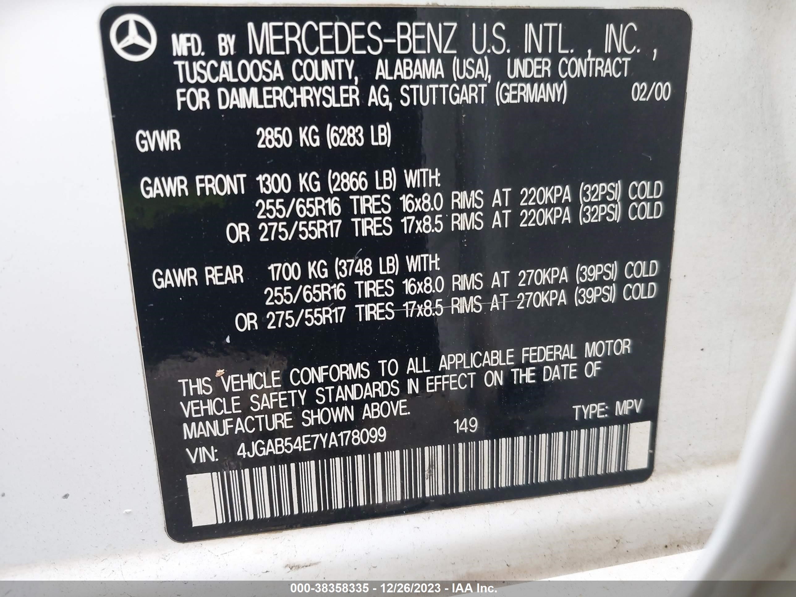 Photo 8 VIN: 4JGAB54E7YA178099 - MERCEDES-BENZ NULL 