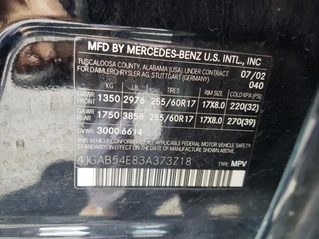 Photo 11 VIN: 4JGAB54E83A373718 - MERCEDES-BENZ ML 320 