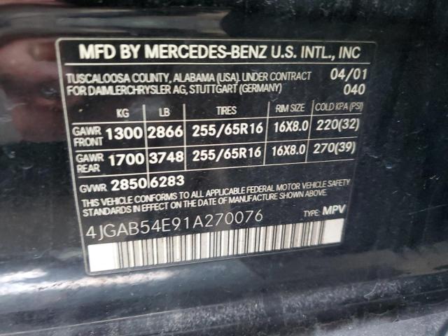 Photo 12 VIN: 4JGAB54E91A270076 - MERCEDES-BENZ M-CLASS 