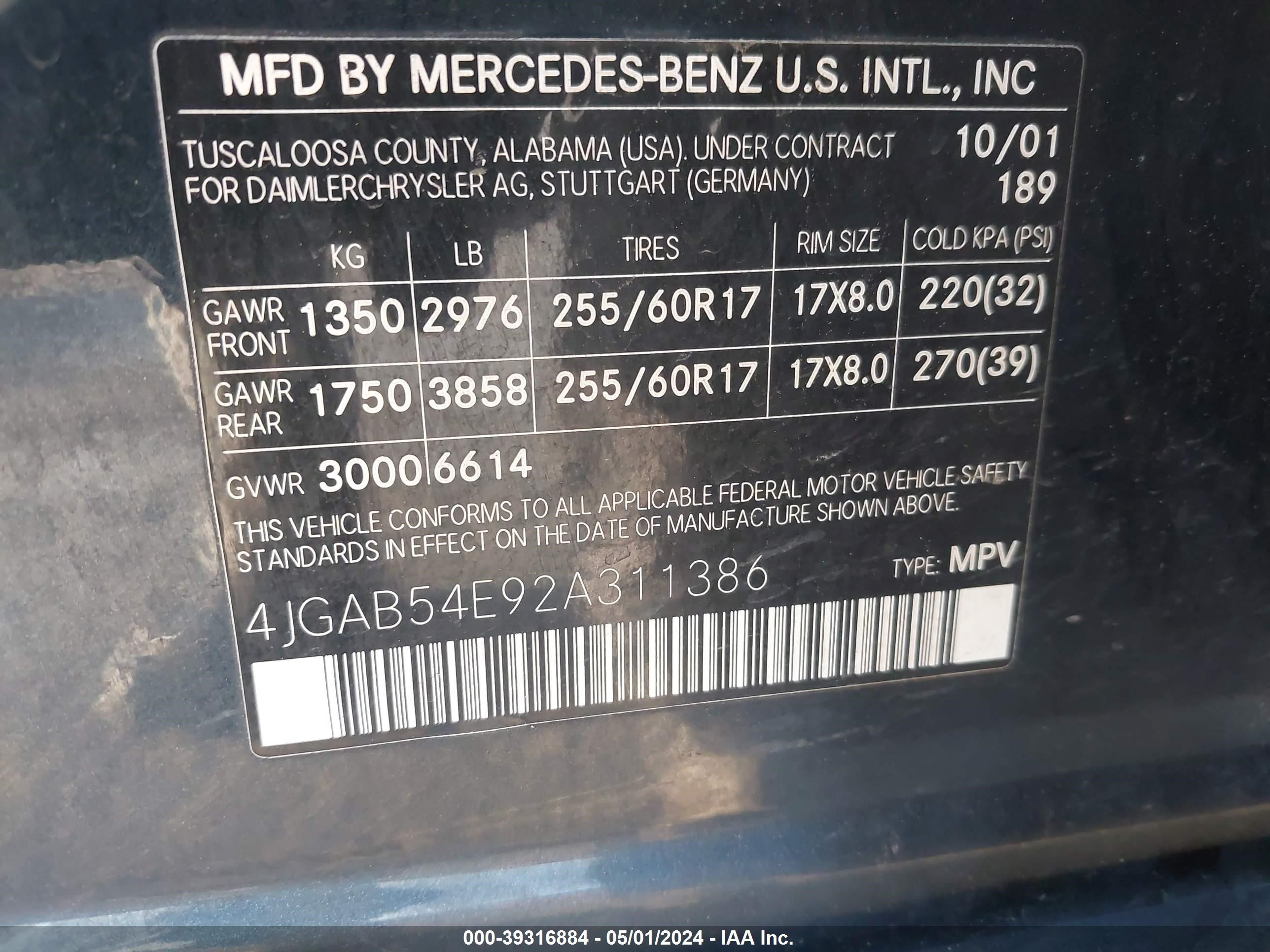 Photo 8 VIN: 4JGAB54E92A311386 - MERCEDES-BENZ NULL 