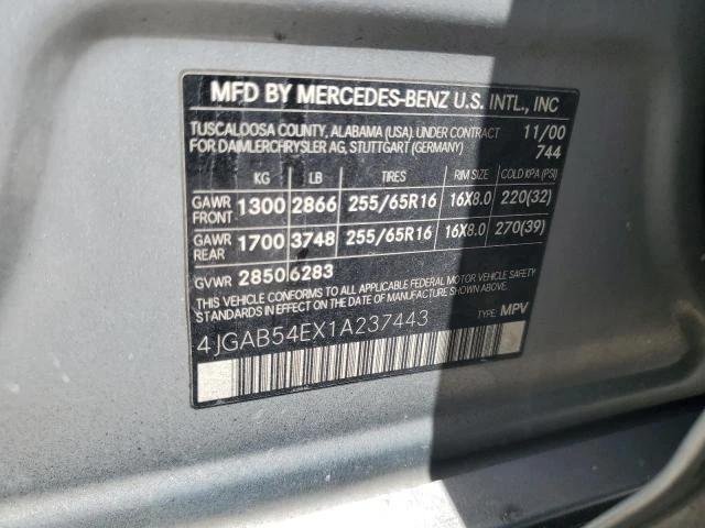 Photo 12 VIN: 4JGAB54EX1A237443 - MERCEDES-BENZ ML 320 