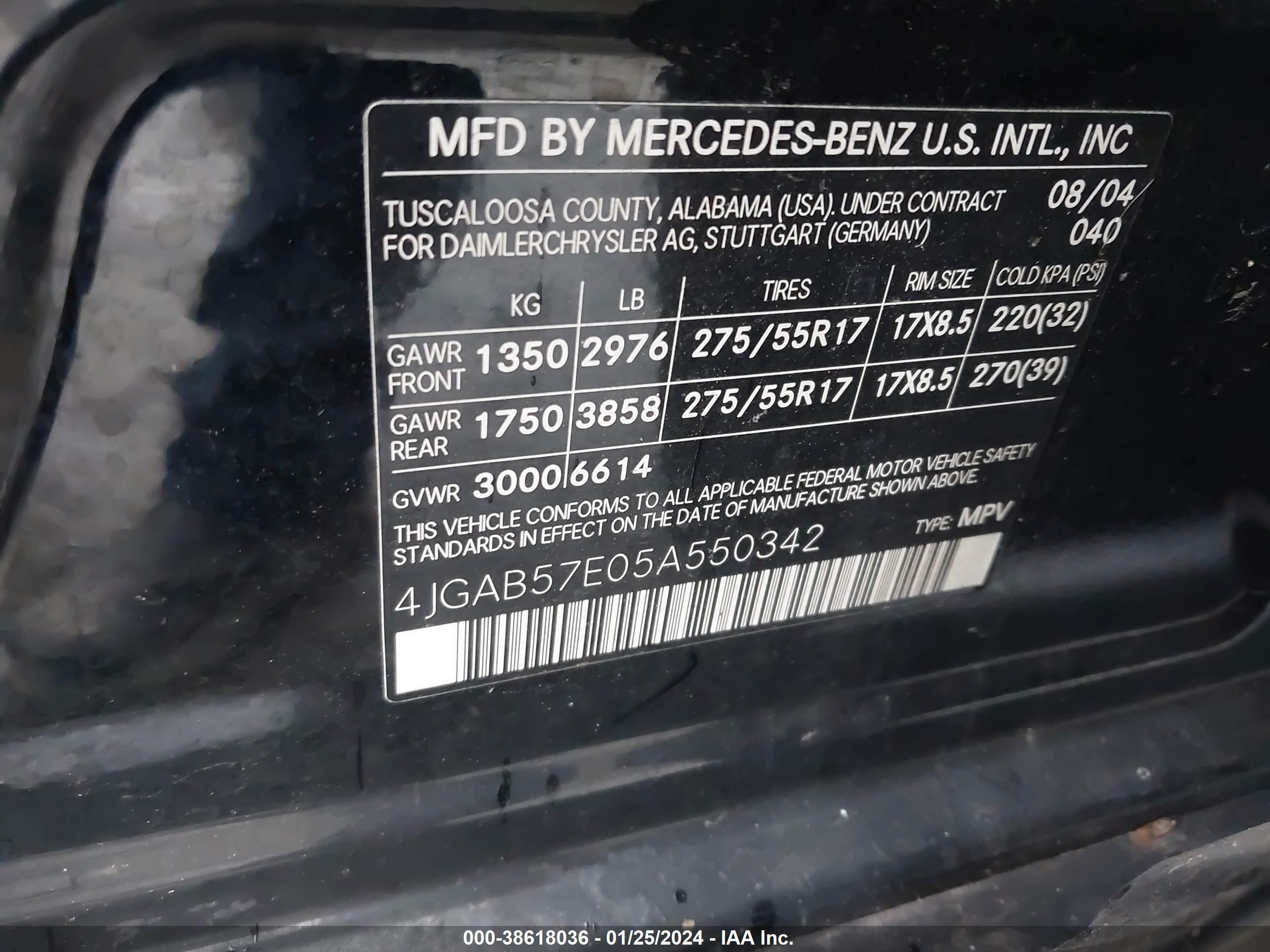 Photo 8 VIN: 4JGAB57E05A550342 - MERCEDES-BENZ M-KLASSE 