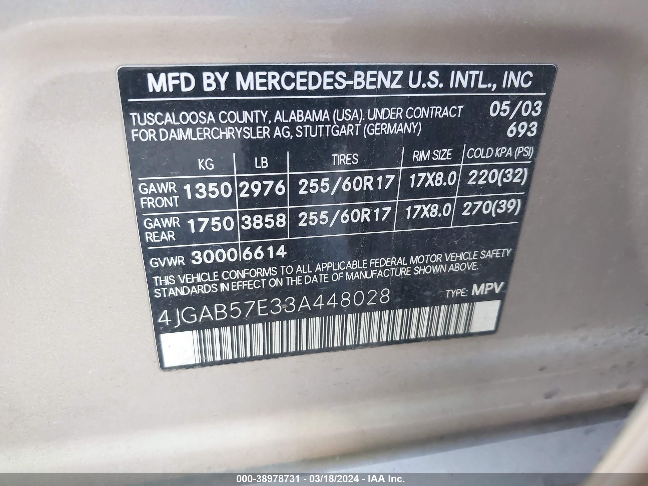 Photo 8 VIN: 4JGAB57E33A448028 - MERCEDES-BENZ NULL 