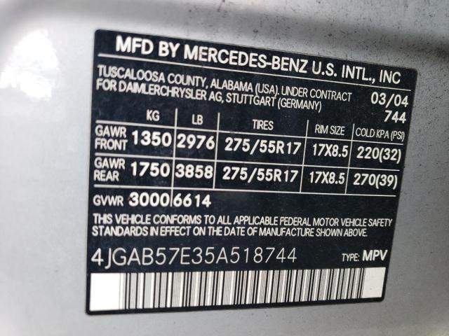 Photo 11 VIN: 4JGAB57E35A518744 - MERCEDES-BENZ ML 350 