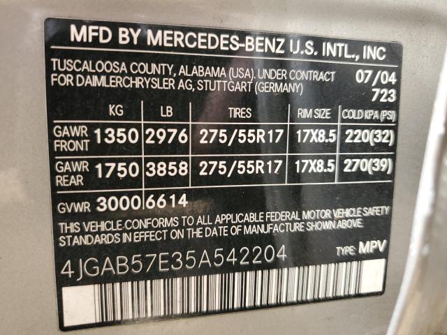 Photo 12 VIN: 4JGAB57E35A542204 - MERCEDES-BENZ M-CLASS 