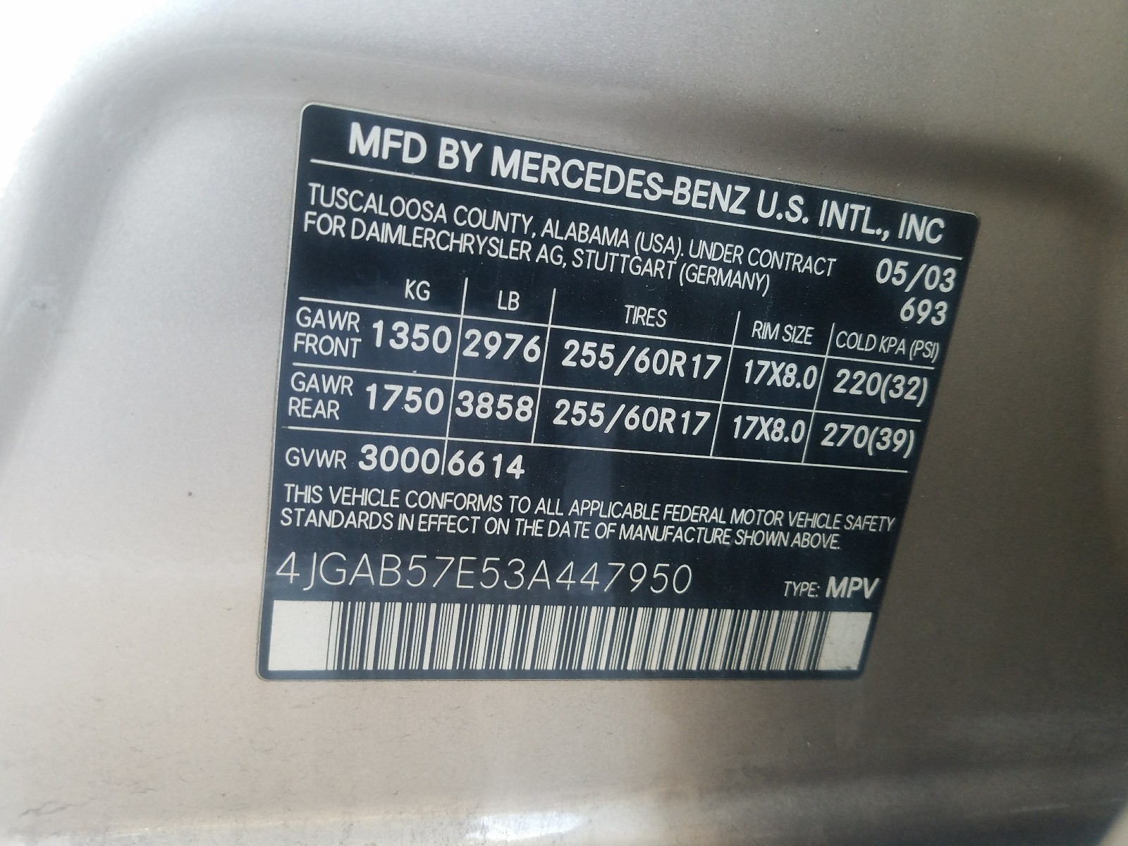 Photo 9 VIN: 4JGAB57E53A447950 - MERCEDES-BENZ ML 350 