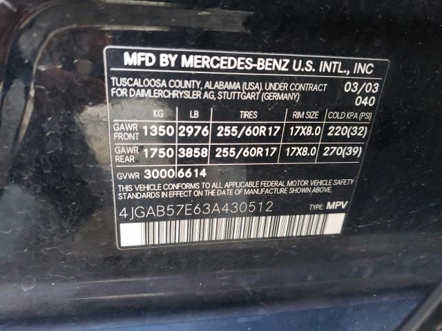 Photo 12 VIN: 4JGAB57E63A430512 - MERCEDES-BENZ M-CLASS 