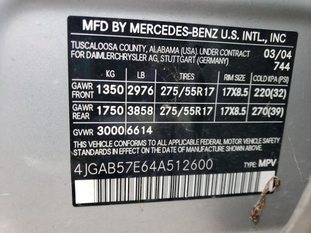 Photo 11 VIN: 4JGAB57E64A512600 - MERCEDES-BENZ ML 350 